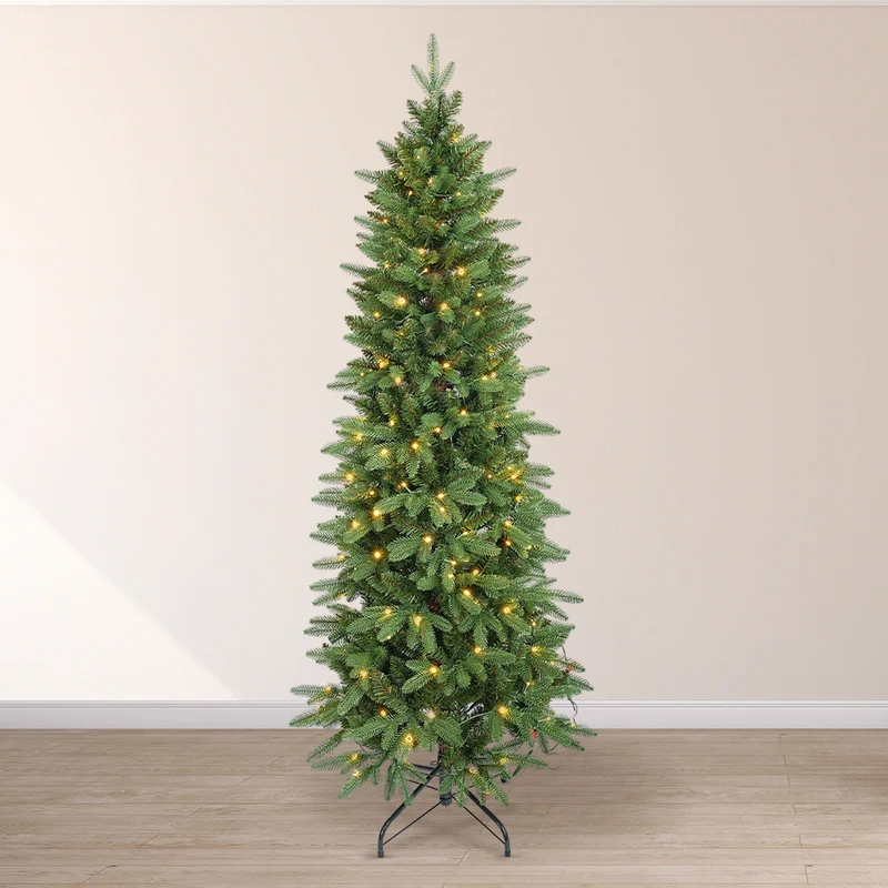 Salcar Schmaler Kunst-Weihnachtsbaum 180 cm – Realistischer Pencil Christbaum mit warmweißen LEDs, grüner Tannenbaum aus PE & PVC