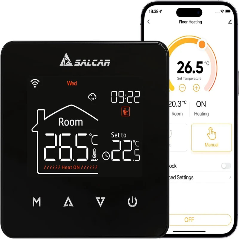Salcar V4W.716 Smart WLAN Thermostat für elektrische Fußbodenheizung – 230 V, 16 A, Tuya Smart Life App, programmierbarer Raumthermostat mit Touch-LCD-Display, Sprachsteuerung