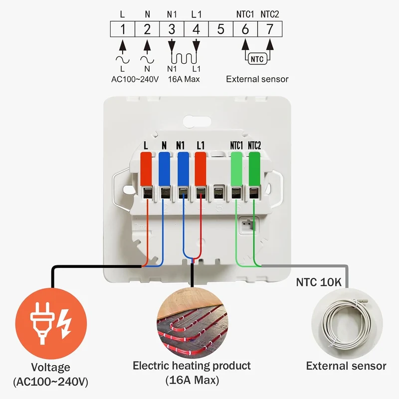 Salcar V4W.716 Smart WLAN Thermostat für elektrische Fußbodenheizung – 230 V, 16 A, Tuya Smart Life App, programmierbarer Raumthermostat mit Touch-LCD-Display, Sprachsteuerung