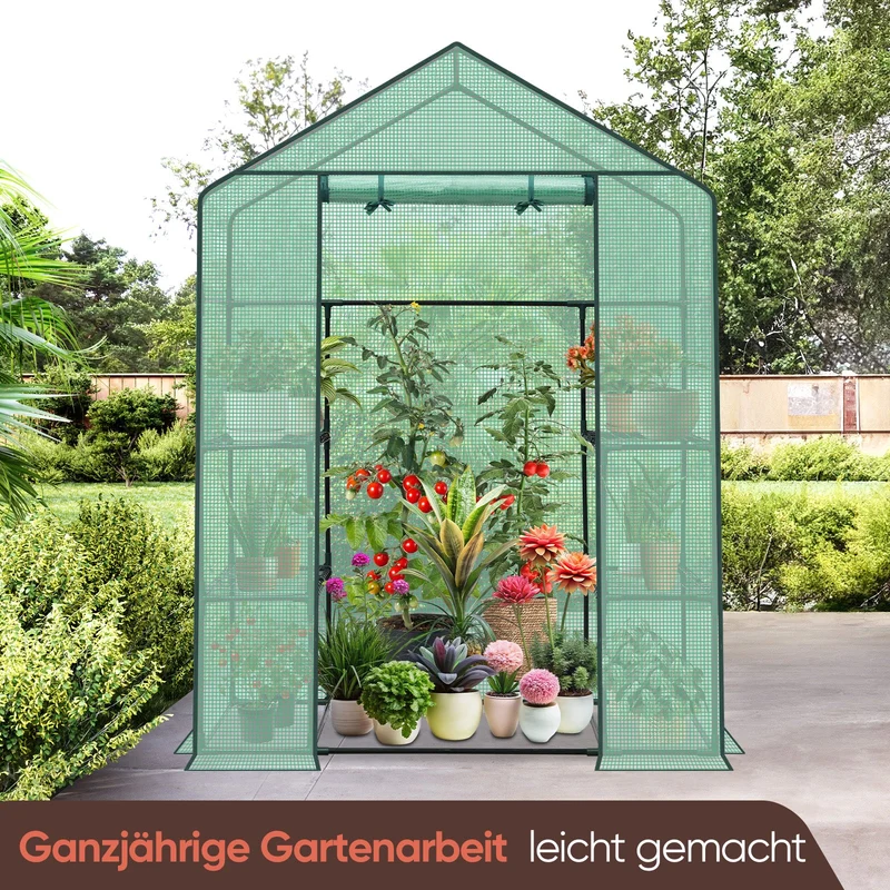 Sekey XL Foliengewächshaus 200×145×75 cm Stabiles Balkon-Gewächshaus mit 4 Regalböden für gesundes Pflanzenwachstum