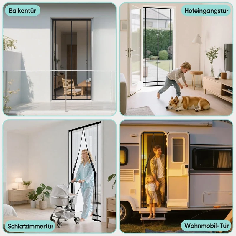 Sekey Fliegengitter für Balkontüren – Magnetisch, Zuschneidbar & Ohne Bohren | Insektenschutz Tür für Balkon, Terrasse & Schlafzimmer, Schwarz