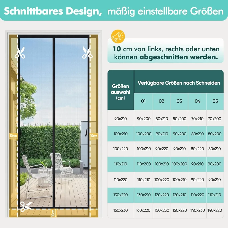 Sekey Fliegengitter für Balkontüren – Magnetisch, Zuschneidbar & Ohne Bohren | Insektenschutz Tür für Balkon, Terrasse & Schlafzimmer, Schwarz