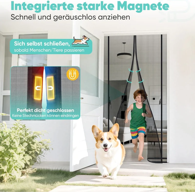Sekey Fliegengitter für Balkontüren – Magnetisch, Zuschneidbar & Ohne Bohren | Insektenschutz Tür für Balkon, Terrasse & Schlafzimmer, Schwarz