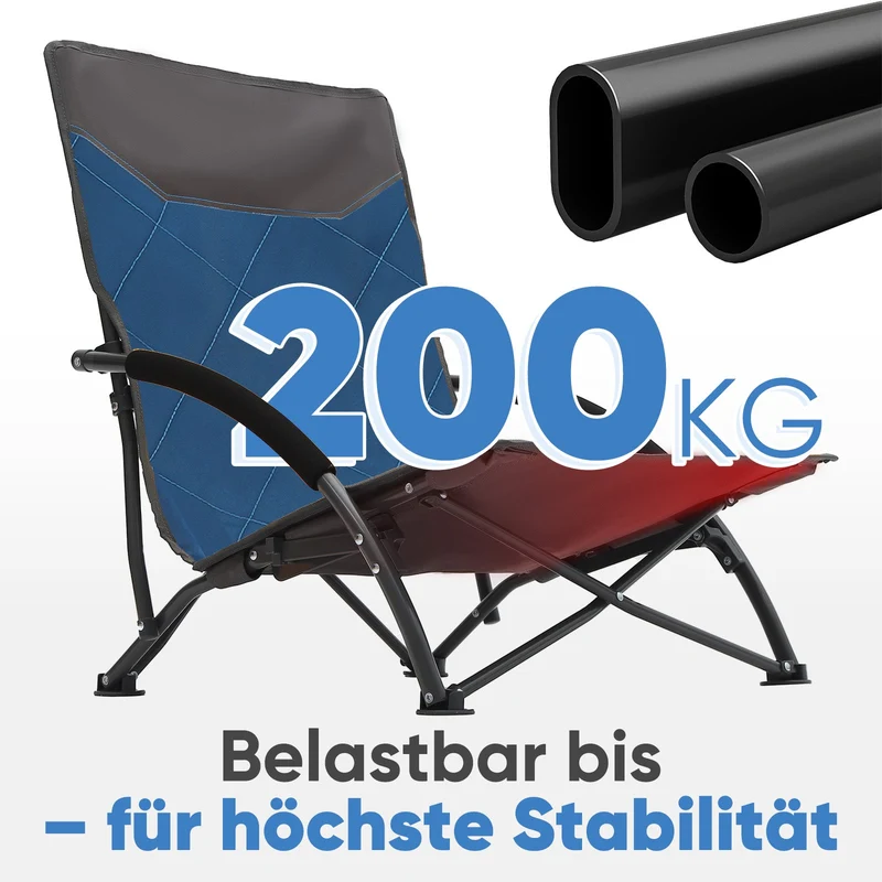 Sekey Faltbarer Strandliegestuhl mit gepolsterten Armlehnen – Leichter Campingstuhl bis 200 kg belastbar