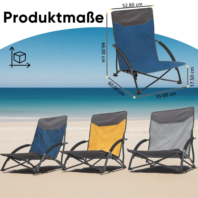 Sekey Faltbarer Strandliegestuhl mit gepolsterten Armlehnen – Leichter Campingstuhl bis 200 kg belastbar