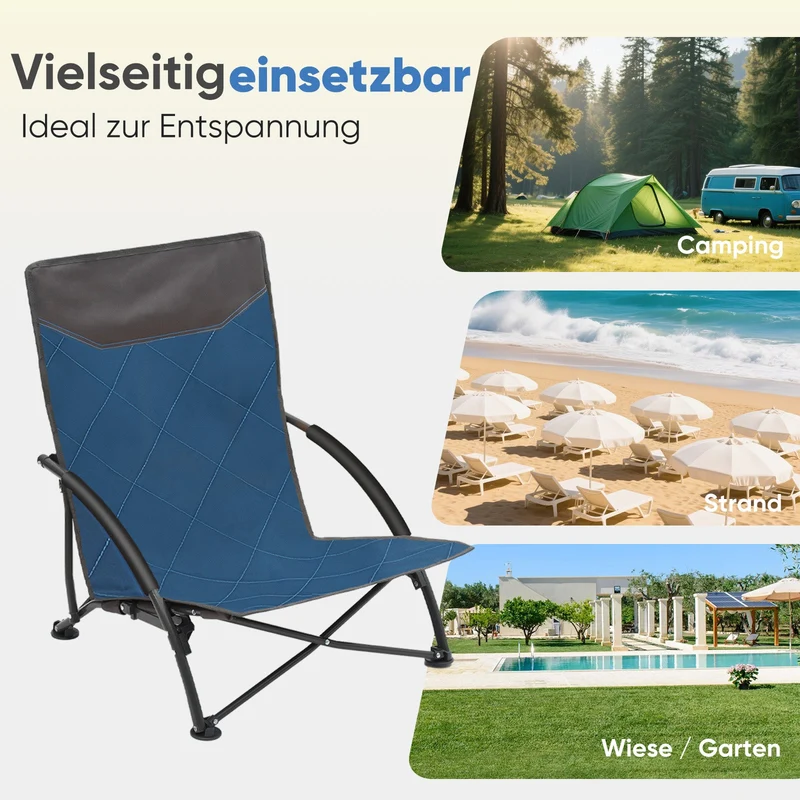 Sekey Faltbarer Strandliegestuhl mit gepolsterten Armlehnen – Leichter Campingstuhl bis 200 kg belastbar