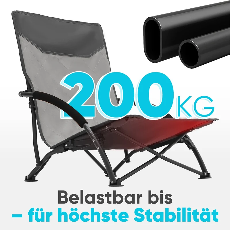 Sekey Faltbarer Strandliegestuhl mit gepolsterten Armlehnen – Leichter Campingstuhl bis 200 kg belastbar