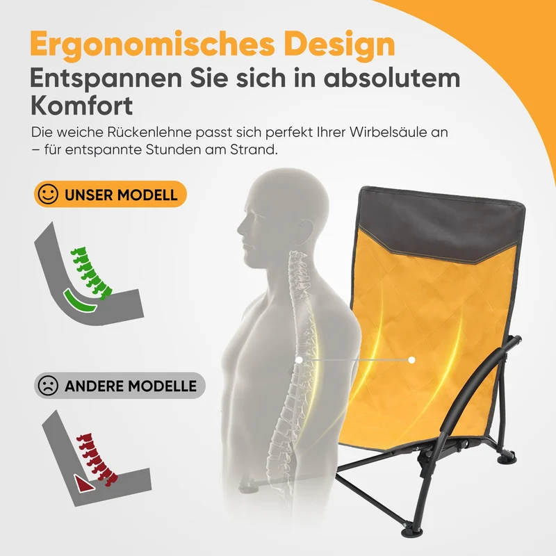 Sekey Faltbarer Strandliegestuhl mit gepolsterten Armlehnen – Leichter Campingstuhl bis 200 kg belastbar
