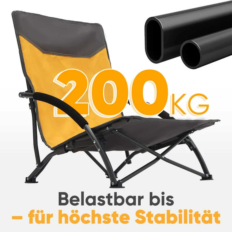 Sekey Faltbarer Strandliegestuhl mit gepolsterten Armlehnen – Leichter Campingstuhl bis 200 kg belastbar