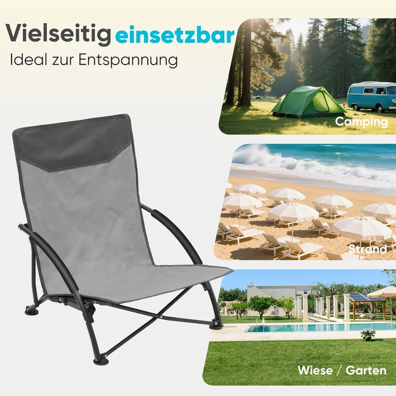 Sekey Faltbarer Strandliegestuhl mit gepolsterten Armlehnen – Leichter Campingstuhl bis 200 kg belastbar