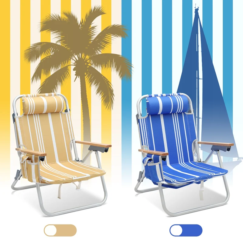 Sekey Faltbarer Aluminium-Strandstuhl mit verstellbarer Rückenlehne & Teakholz-Armlehnen – mit Kühltasche & Zubehör