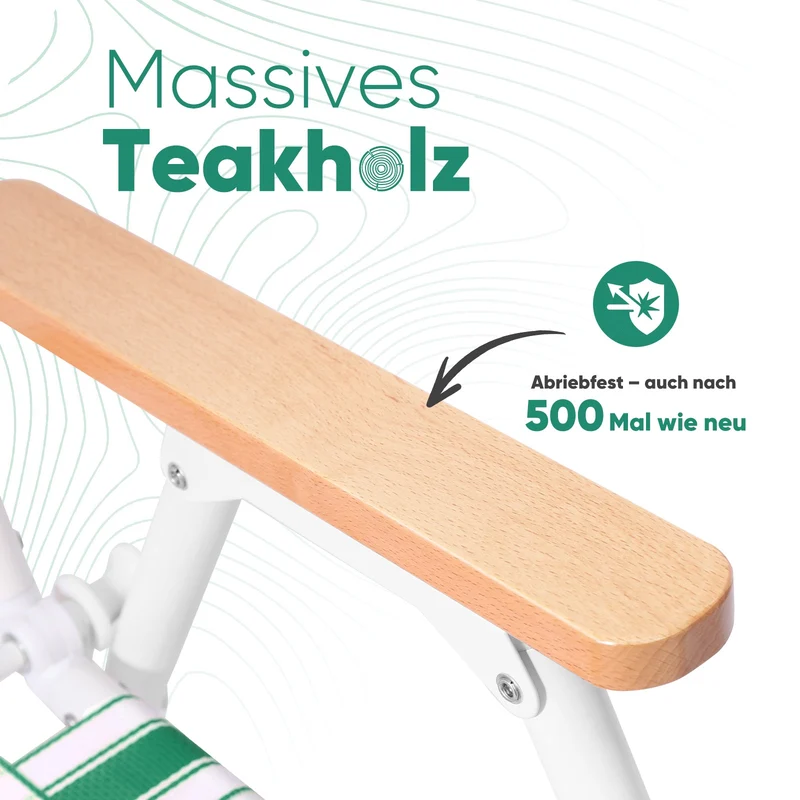 Sekey Faltbarer Campingstuhl mit Teakholz-Armlehnen – Bequemer Strand- & Gartenstuhl, atmungsaktiv & tragbar
