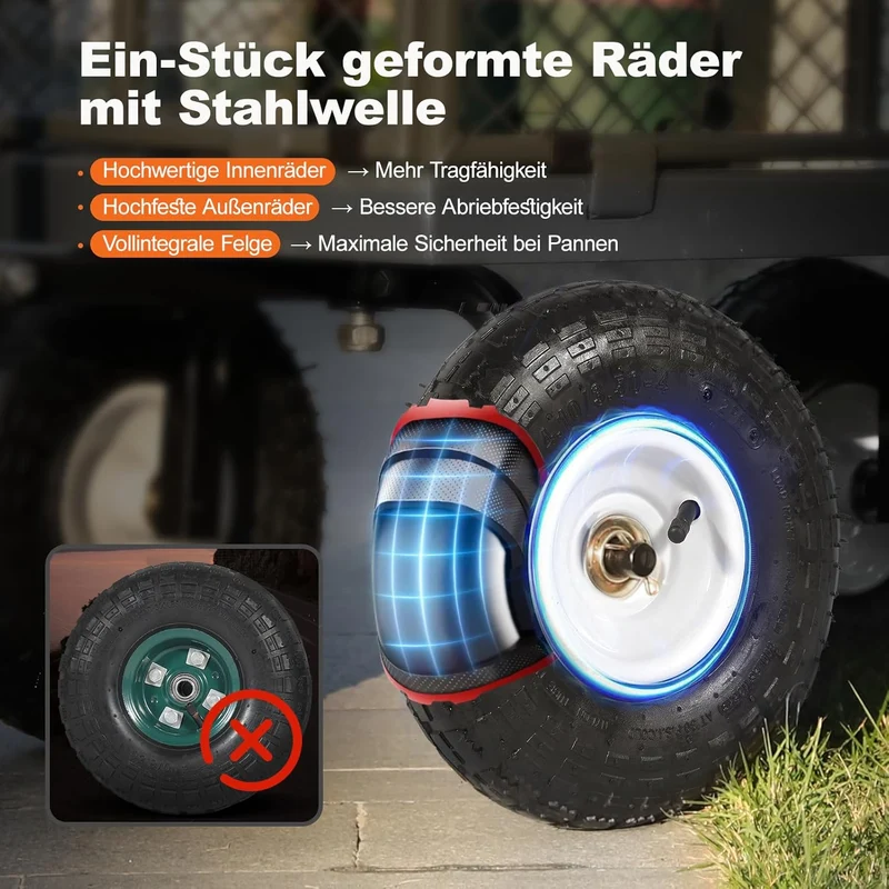 Sekey 3-in-1 Bollerwagen 500 kg – Gartenwagen mit abnehmbaren Seitenwänden & 10-Zoll-Gummireifen, leise & rostfrei, schnelle Montage in 8 Minuten, Plattform- & Transportwagen