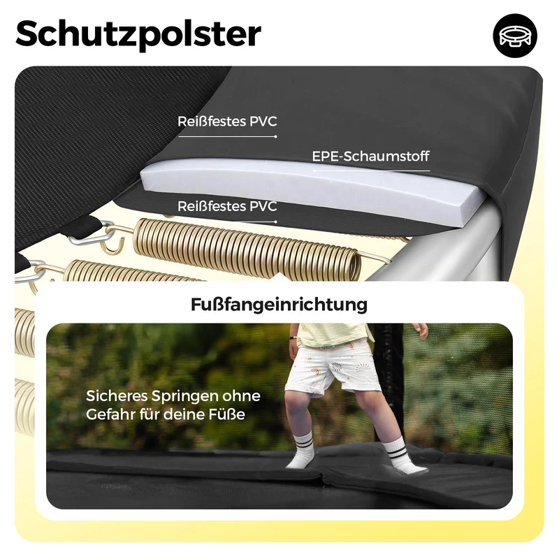 Sekey Trampolin Ø 366 cm für Garten – TÜV/GS-zertifiziertes Outdoor Trampolin mit Sicherheitsnetz, W-Beinen & Leiter – wetterfest & kindersicher, bis 150 kg belastbar