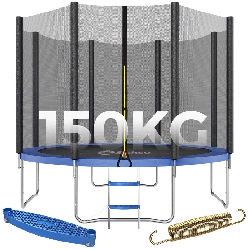 Sekey Trampolin Ø 305 cm für den Garten – TÜV/GS-zertifiziertes Outdoor Trampolin mit Sicherheitsnetz, W-Beinen & Leiter – bis 150 kg belastbar, wetterfest & kindersicher