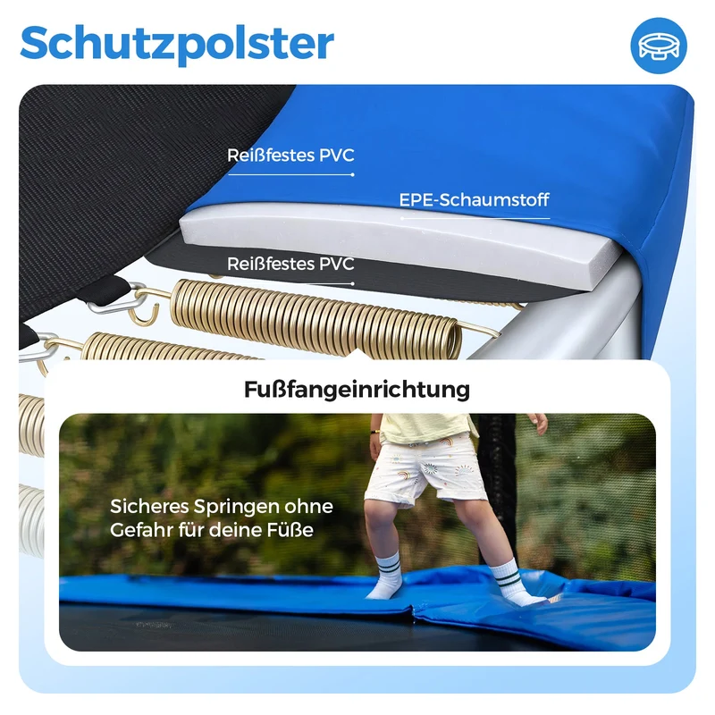 Sekey Trampolin Ø 305 cm für den Garten – TÜV/GS-zertifiziertes Outdoor Trampolin mit Sicherheitsnetz, W-Beinen & Leiter – bis 150 kg belastbar, wetterfest & kindersicher