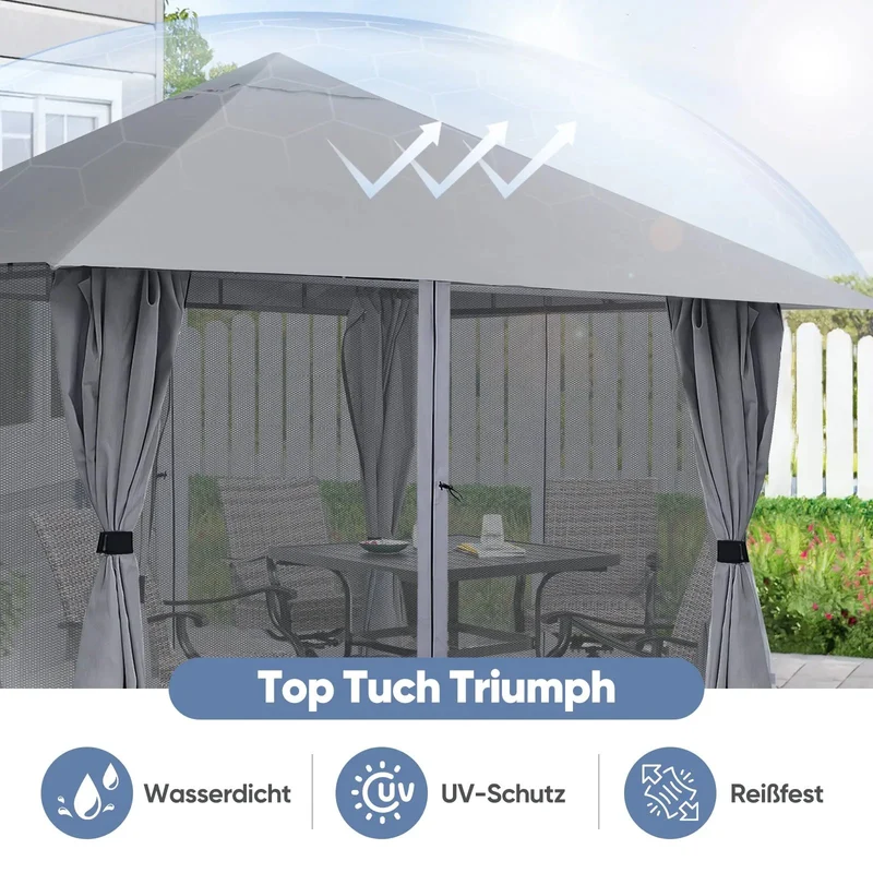 Sekey Pavillon 3x3m mit 4 Seitenteilen und 4 Moskitonetz, Doppeldach