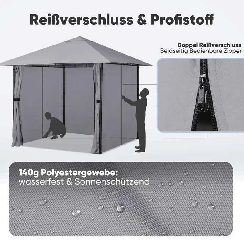 Sekey Pavillon 3x3m mit 4 Seitenteilen und 4 Moskitonetz, Doppeldach