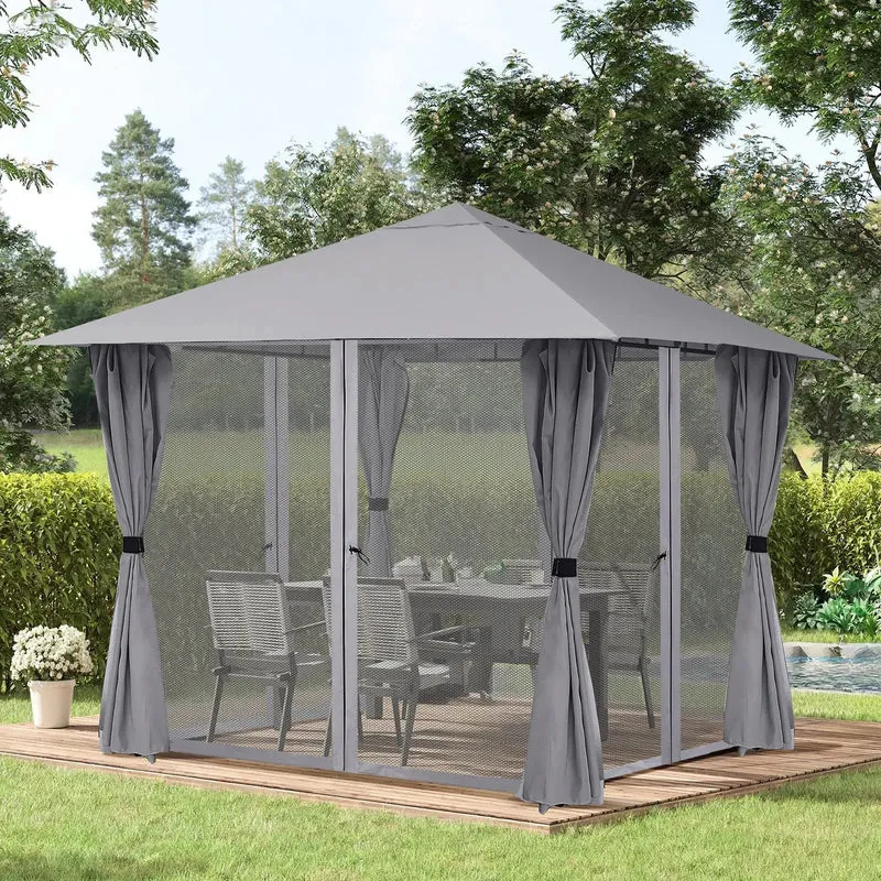 Sekey Pavillon 3x3m mit 4 Seitenteilen und 4 Moskitonetz, Doppeldach