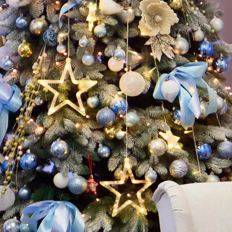 Salcar Christbaumbeleuchtung 1,5 m mit Ring – LED Weihnachtsbaum Lichterkette mit 148 LEDs, 8 Sternen, Fernbedienung & 9 Lichtmodi, Warmweiß, USB, für 0,8–2,3 m Weihnachtsbäume