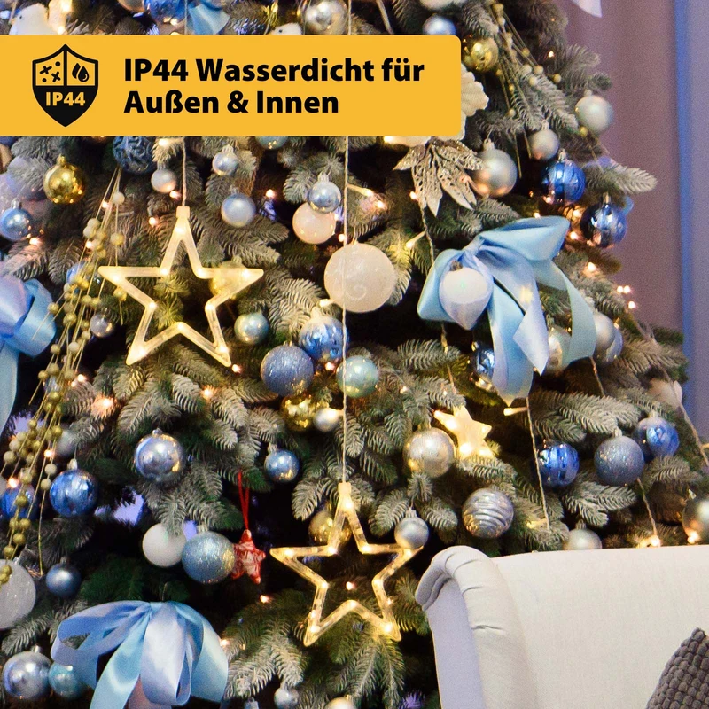 Salcar Christbaumbeleuchtung 1,5 m mit Ring – LED Weihnachtsbaum Lichterkette mit 148 LEDs, 8 Sternen, Fernbedienung & 9 Lichtmodi, Warmweiß, USB, für 0,8–2,3 m Weihnachtsbäume
