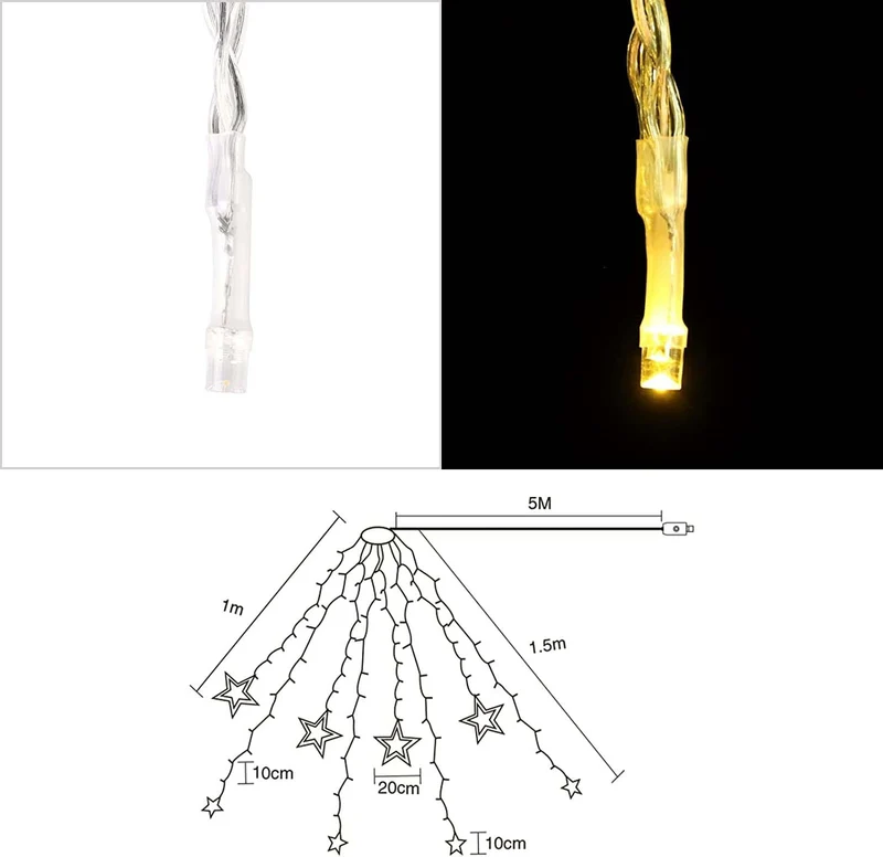 Salcar Christbaumbeleuchtung 1,5 m mit Ring – LED Weihnachtsbaum Lichterkette mit 148 LEDs, 8 Sternen, Fernbedienung & 9 Lichtmodi, Warmweiß, USB, für 0,8–2,3 m Weihnachtsbäume