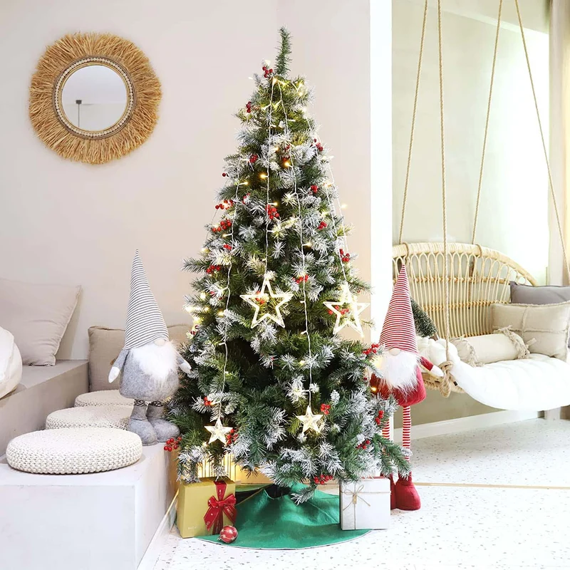 Salcar Christbaumbeleuchtung 1,5 m mit Ring – LED Weihnachtsbaum Lichterkette mit 148 LEDs, 8 Sternen, Fernbedienung & 9 Lichtmodi, Warmweiß, USB, für 0,8–2,3 m Weihnachtsbäume