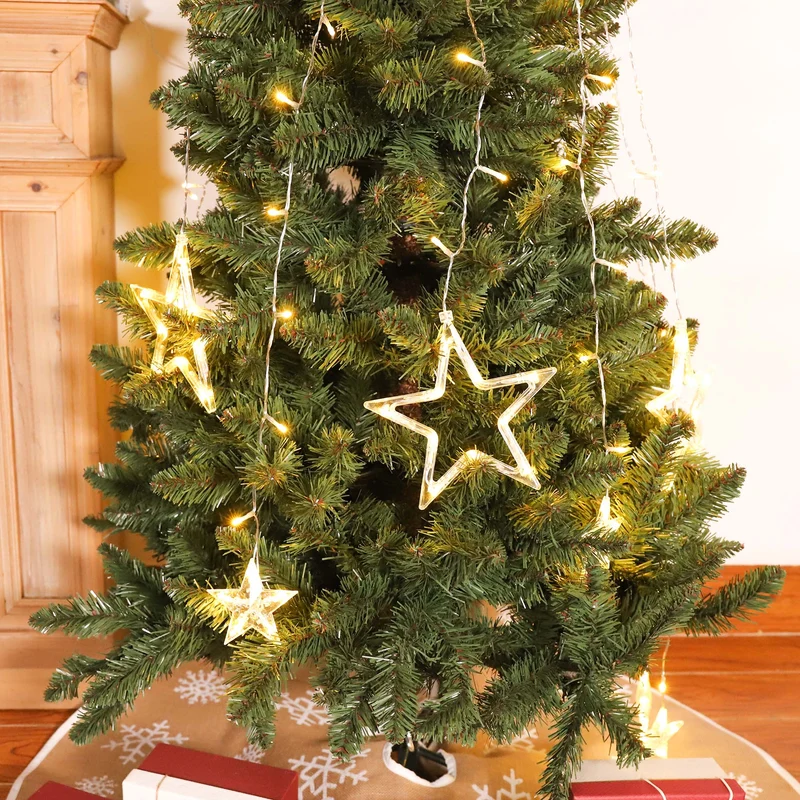 Salcar Christbaumbeleuchtung 1,5 m mit Ring – LED Weihnachtsbaum Lichterkette mit 148 LEDs, 8 Sternen, Fernbedienung & 9 Lichtmodi, Warmweiß, USB, für 0,8–2,3 m Weihnachtsbäume