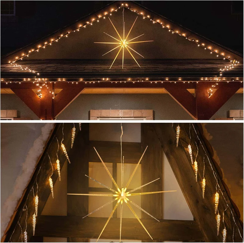 Salcar 3D LED Weihnachtsstern Beleuchtet – 48 cm Leuchtstern mit Fernbedienung, 8 Lichtmodi, Warmweiß, Batteriebetrieben, IP44, Weihnachtsdeko für Fenster, Haus & Garten