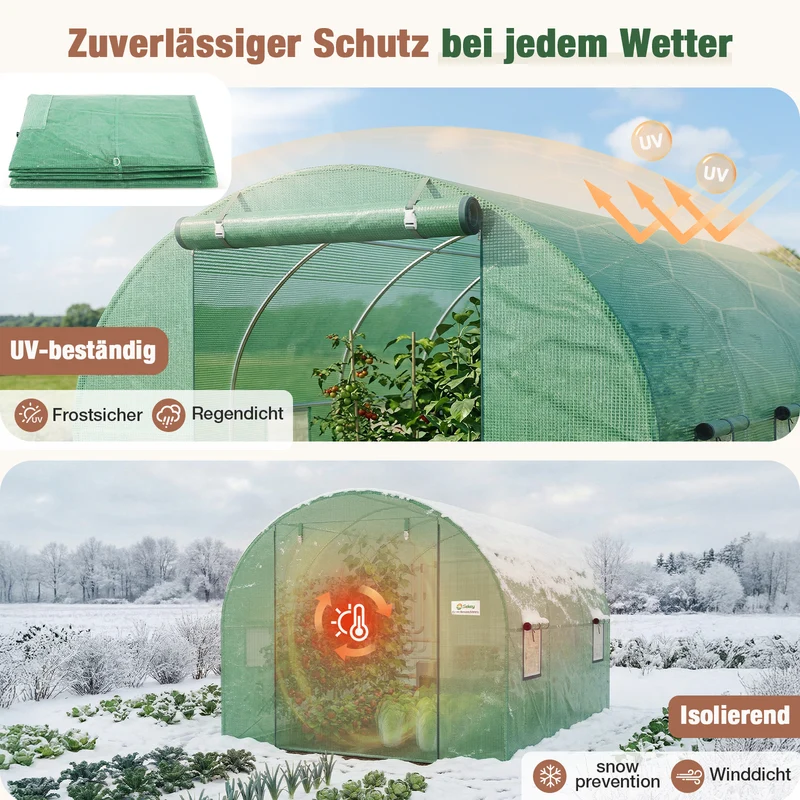 Sekey Ersatzfolie für Folientunnel 300 × 200 × 200 cm – 140 g/m² PE-Gitterfolie mit 4 Fenstern & 2 Türen, UV-beständig, reißfest, Gewächshaus-Ersatzabdeckung ohne Gestell