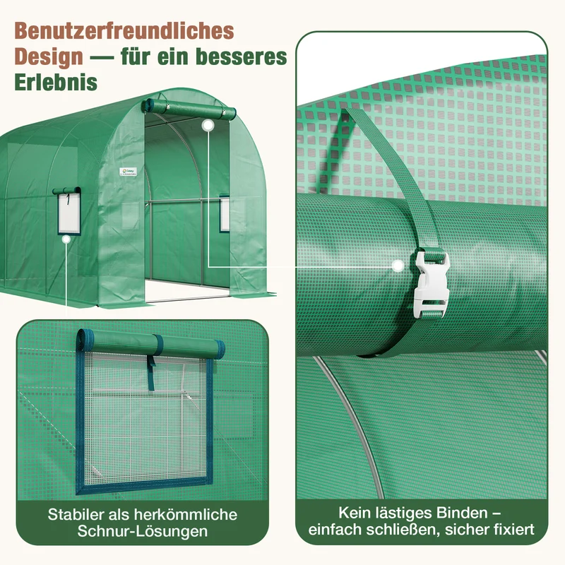 Sekey Ersatzfolie für Folientunnel 300 × 200 × 200 cm – 140 g/m² PE-Gitterfolie mit 4 Fenstern & 2 Türen, UV-beständig, reißfest, Gewächshaus-Ersatzabdeckung ohne Gestell