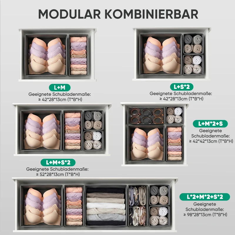 Sekey Schubladen-Organizer 12er Set – Faltbare Kleiderschrank Organizer aus Vliesstoff mit stabiler Bodenplatte, Aufbewahrungsboxen für Unterwäsche, Socken, Kleidung & Accessoires