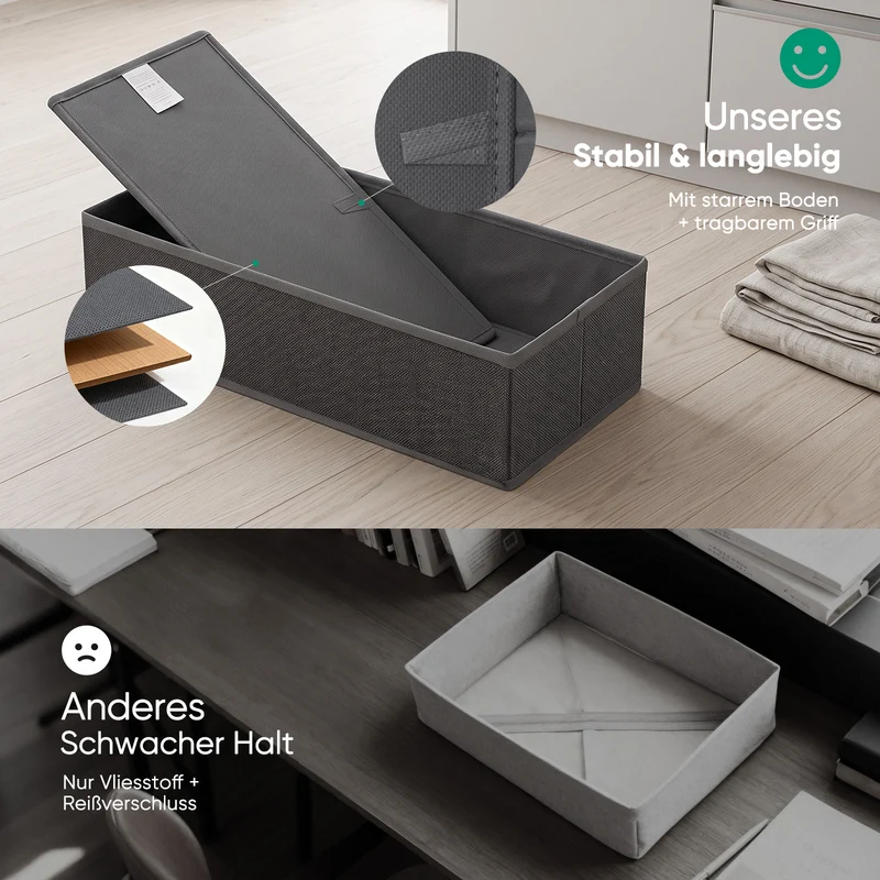 Sekey Schubladen-Organizer 12er Set – Faltbare Kleiderschrank Organizer aus Vliesstoff mit stabiler Bodenplatte, Aufbewahrungsboxen für Unterwäsche, Socken, Kleidung & Accessoires