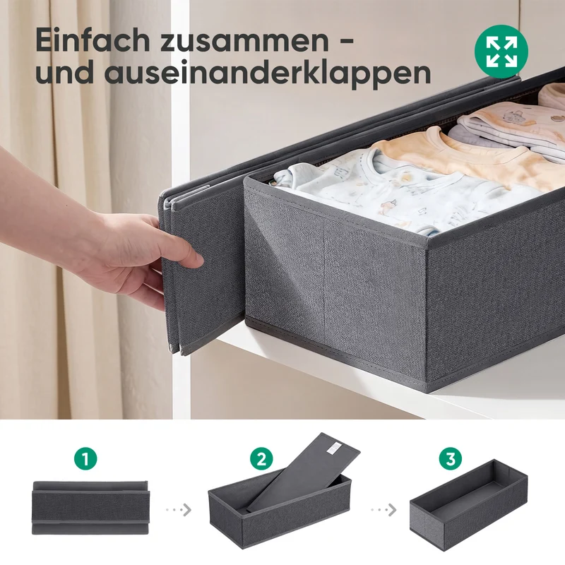 Sekey Schubladen-Organizer 4er Set 22 × 51 × 11 cm – Faltbare Kleiderschrank Organizer aus Vliesstoff mit stabiler Bodenplatte, Aufbewahrungsbox für Kleidung, Unterwäsche, T-Shirts & Accessoires