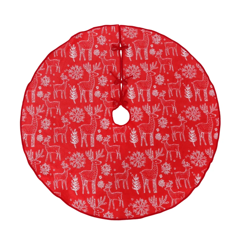 Salcar Beidseitig bestickte Weihnachtsbaumdecke in Rot und Weiß – Doppelseitiger Christbaumrock mit Rentier- & Schneeflockenmotiv