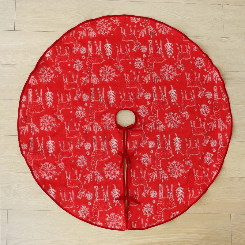 Salcar Beidseitig bestickte Weihnachtsbaumdecke in Rot und Weiß – Doppelseitiger Christbaumrock mit Rentier- & Schneeflockenmotiv
