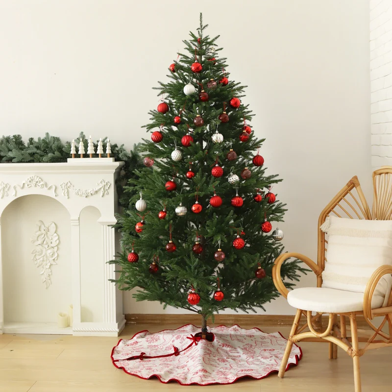 Salcar Beidseitig bestickte Weihnachtsbaumdecke in Rot und Weiß – Doppelseitiger Christbaumrock mit Rentier- & Schneeflockenmotiv