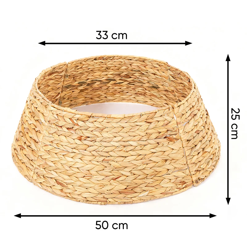 Salcar Weihnachtsbaumdecke aus Wasserhyazinthe – Handgefertigter Weihnachtsbaum Kragen in Natur, Ø 60 / 68 cm, Stilvoller Rattan Look