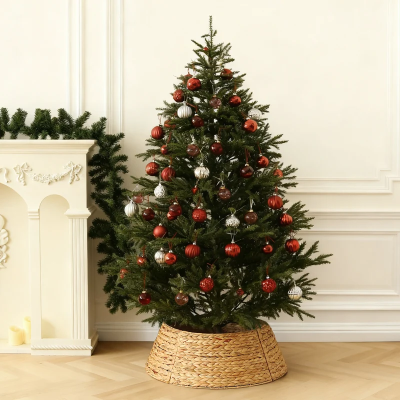 Salcar Weihnachtsbaumdecke aus Wasserhyazinthe – Handgefertigter Weihnachtsbaum Kragen in Natur, Ø 60 / 68 cm, Stilvoller Rattan Look