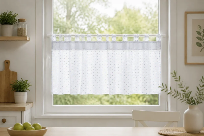 Scheibengardine Schlaufen Panneaux Kleinfenster HxB 48x140 blau Perlen Bistro