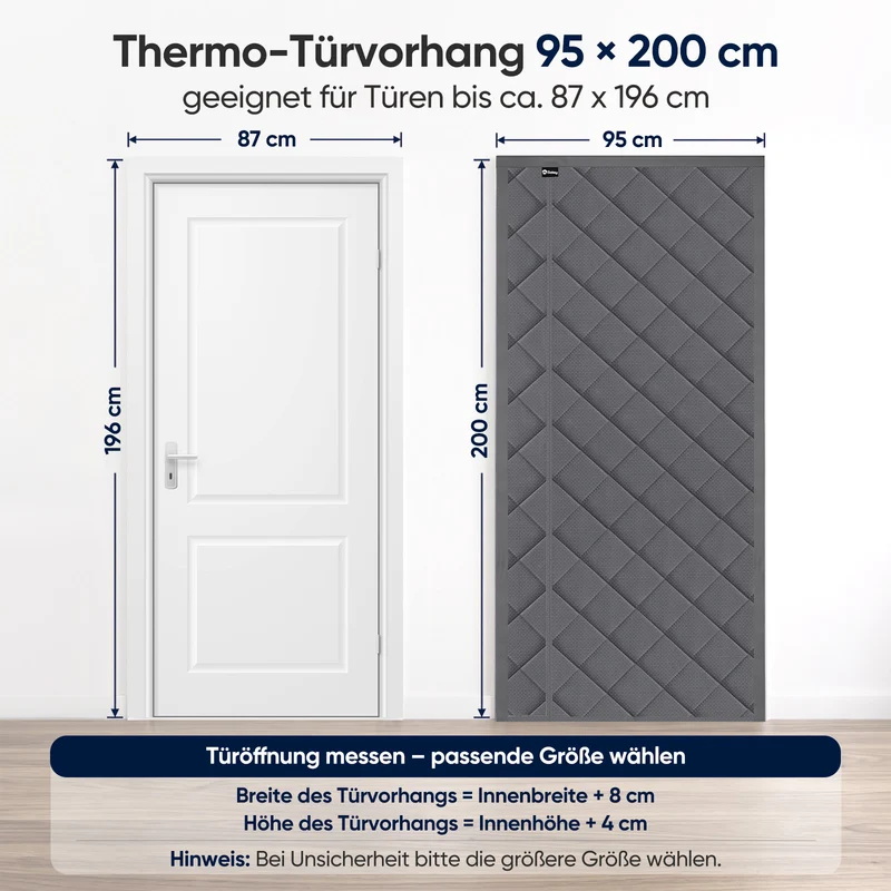 Sekey Thermo Türvorhang mit Magnetverschluss, Wärmeschutz & Energiesparvorhang aus Baumwoll-Polyester, Zugluftstopper für Balkon-, Terrassen- & Wohnungstüren