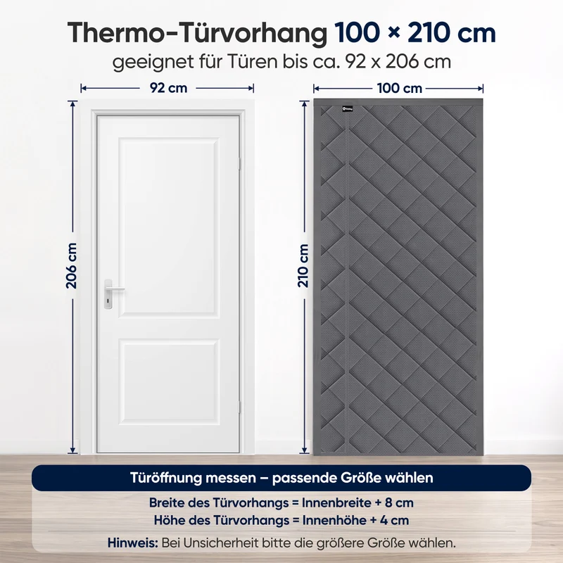Sekey Thermo Türvorhang mit Magnetverschluss, Wärmeschutz & Energiesparvorhang aus Baumwoll-Polyester, Zugluftstopper für Balkon-, Terrassen- & Wohnungstüren