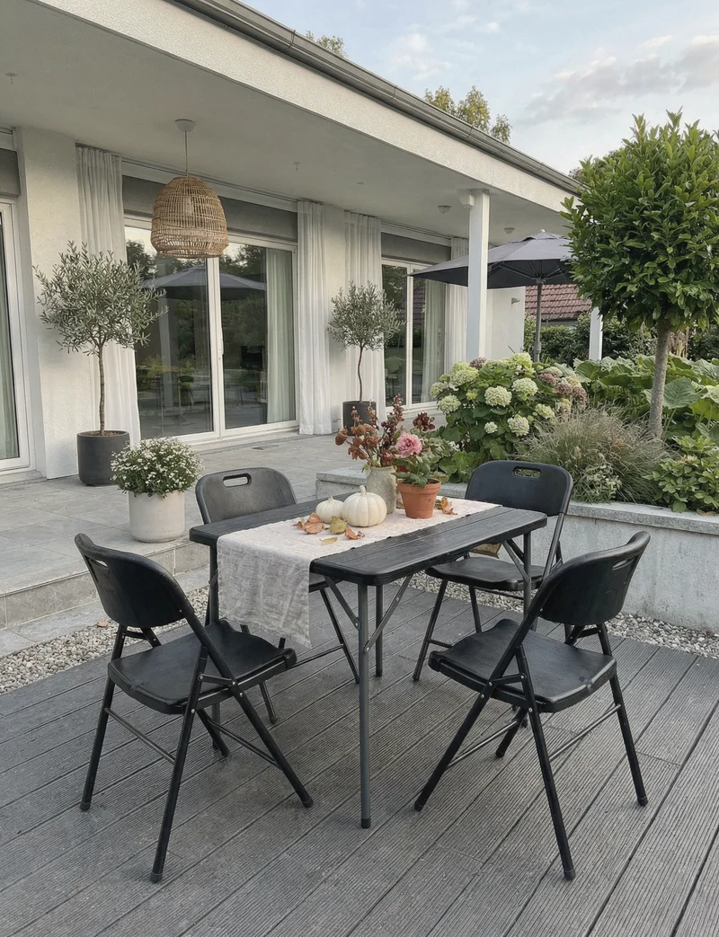 Sekey 5-tlg. Gartengarnitur für 4 Personen, Klappbarer Gartentisch mit 4 Klappstühlen, Wetterfeste Gartenmöbel, Platzsparendes Balkonmöbel-Set für Terrasse, Balkon & Garten, Schwarz