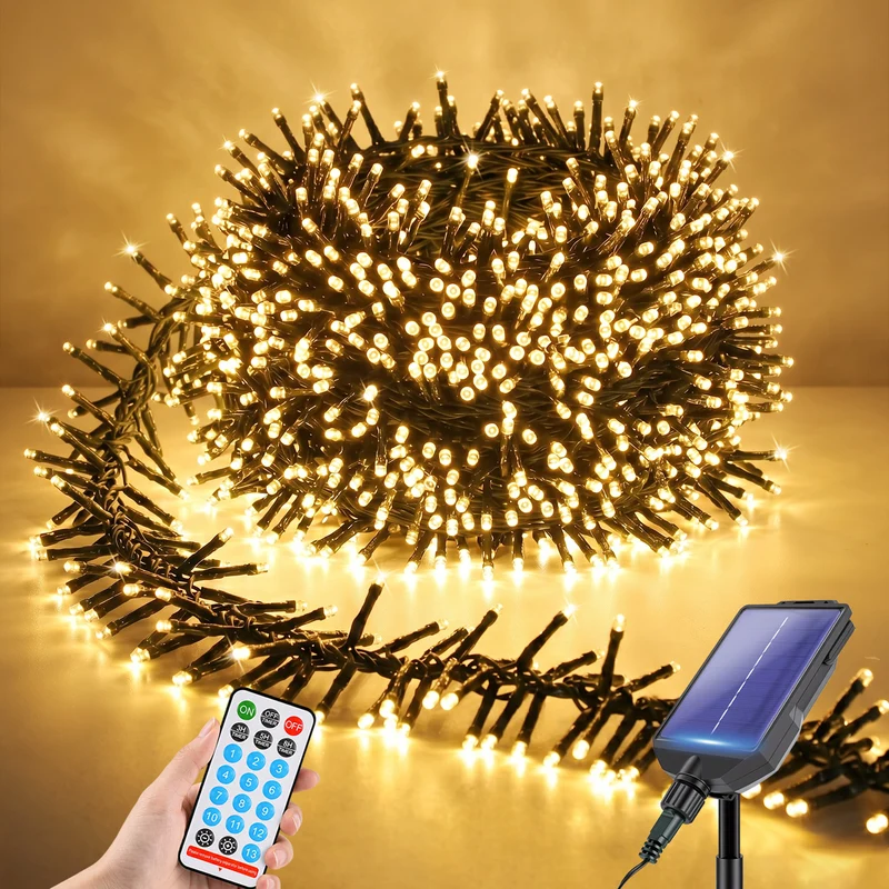 Salcar Solar Cluster Lichterkette Außen 768 LEDs, 8,6 m (5,6 m Licht + 3 m Kabel), Solar Lichterkette mit Fernbedienung, USB & Solar Ladefunktion, 13 Modi, Dimmbar, Warmweiß, Wetterfest für Garten & Balkon