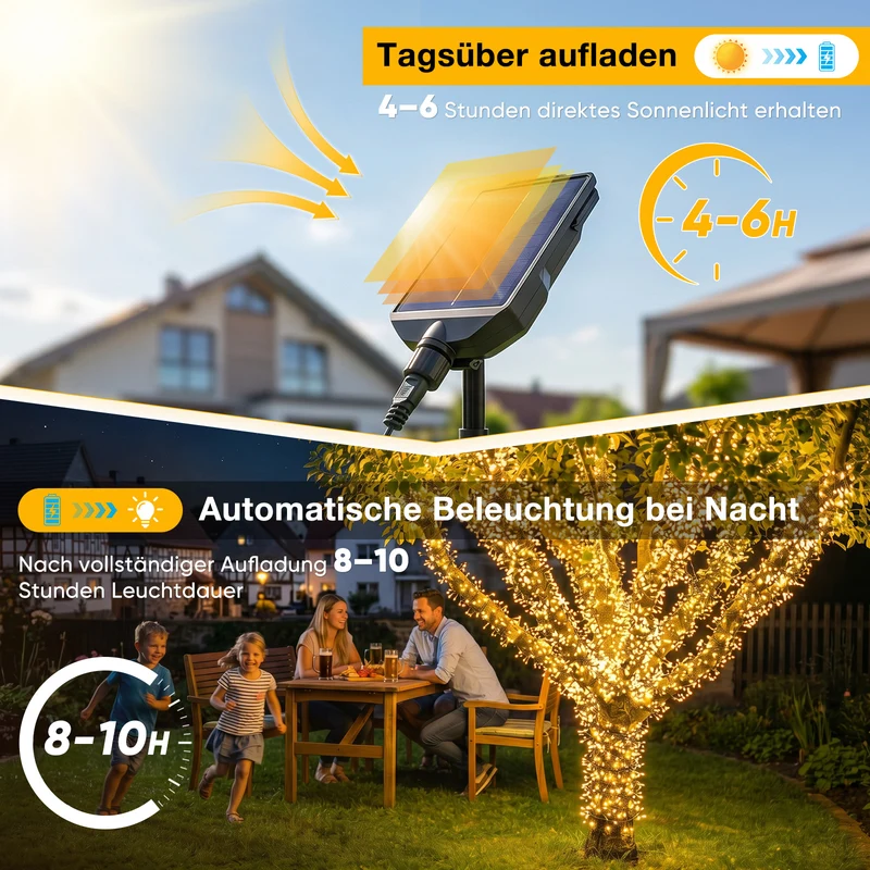 Salcar Solar Cluster Lichterkette Außen 768 LEDs, 8,6 m (5,6 m Licht + 3 m Kabel), Solar Lichterkette mit Fernbedienung, USB & Solar Ladefunktion, 13 Modi, Dimmbar, Warmweiß, Wetterfest für Garten & Balkon