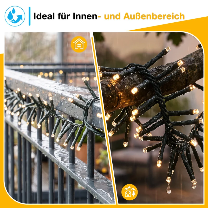 Salcar Solar Cluster Lichterkette Außen 768 LEDs, 8,6 m (5,6 m Licht + 3 m Kabel), Solar Lichterkette mit Fernbedienung, USB & Solar Ladefunktion, 13 Modi, Dimmbar, Warmweiß, Wetterfest für Garten & Balkon