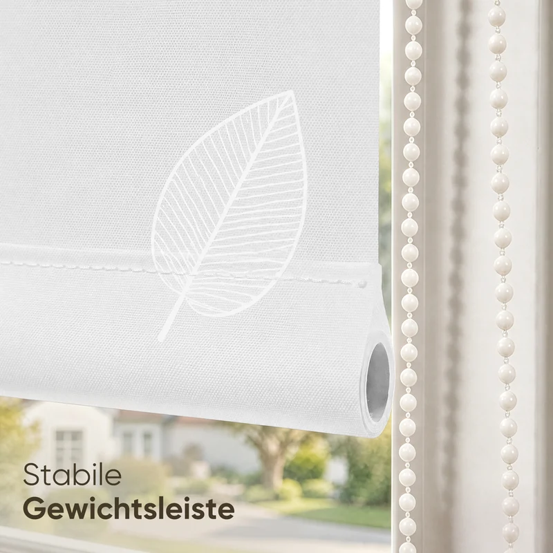 Sekey Rollo Blatt Weiß – Seitenzugrollo mit dekorativem Muster, Klemmfix ohne Bohren, lichtdurchlässig, stufenlos verstellbar