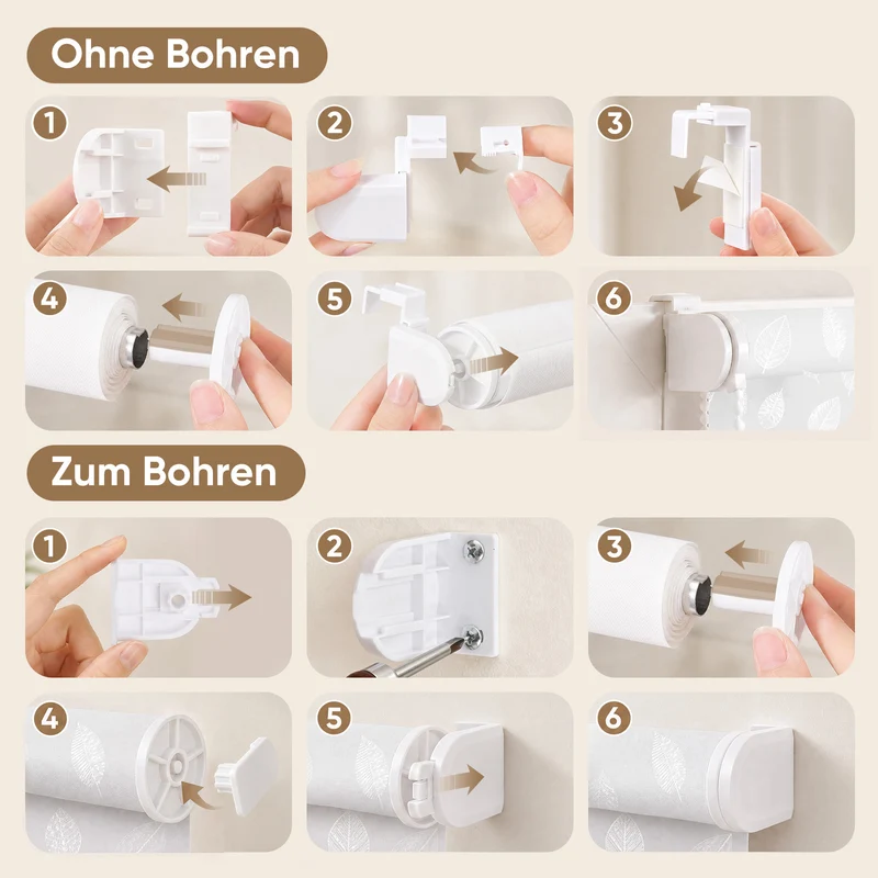 Sekey Rollo Blatt Weiß – Seitenzugrollo mit dekorativem Muster, Klemmfix ohne Bohren, lichtdurchlässig, stufenlos verstellbar