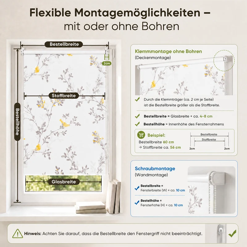 Sekey Verdunklungsrollo mit Muster – Seitenzugrollo Klemmfix ohne Bohren, stufenlos verstellbar, 4 Designs, Sicht- & Sonnenschutz