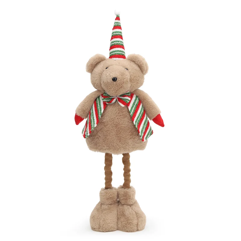 Salcar Weihnachtsfigur Plüsch-Bär 55–70 cm – Stehende Weihnachtsdeko mit verstellbaren Teleskopbeinen, Weicher Plüschbär für Kamin, Fensterbank & Wohnzimmer